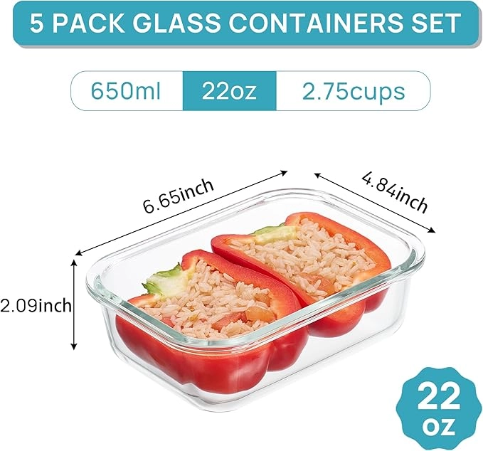 22oz Glass Meal Prep Container Set - Image 3